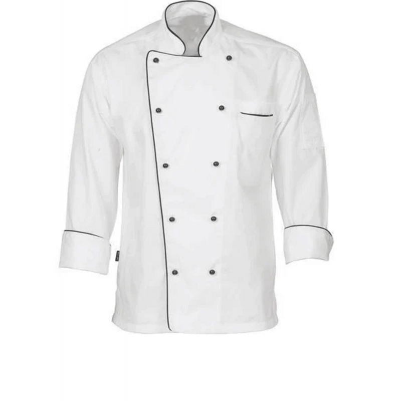 White chef coat with black piping