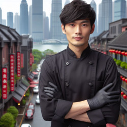 Black chef jacket with black flat buttons
