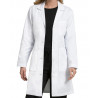 Ladies white lab coat for with white flat buttons full sleeves.